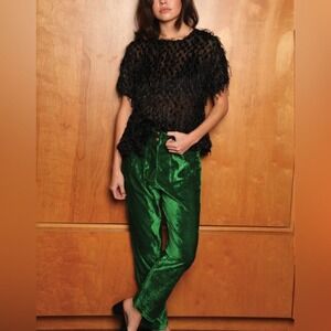 Storm &‎ Marie Black Silk Flowy Delicate Top Boho Chic Frilly Size XL